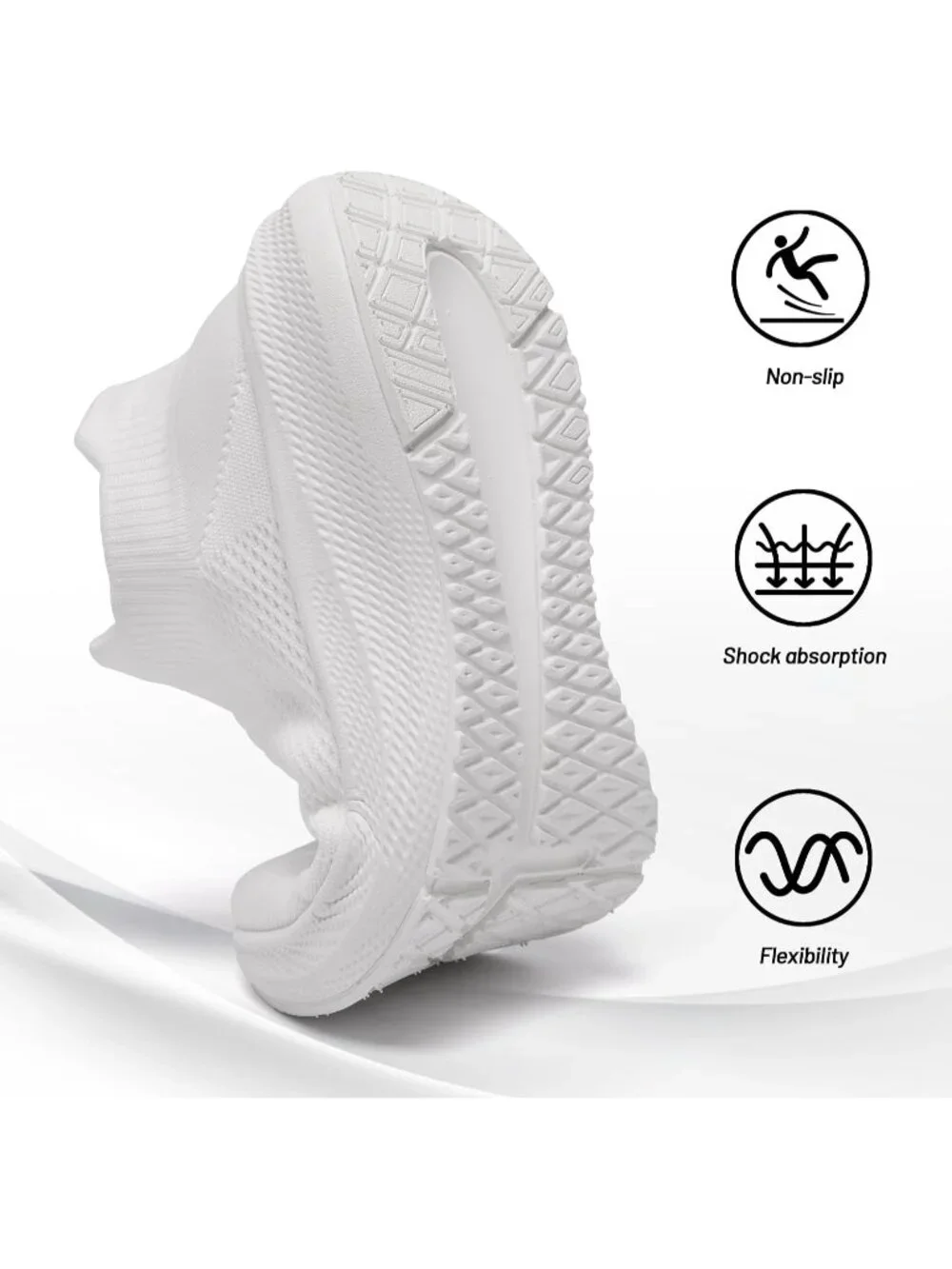 Women's White Comfort Lightweight Sock Work Mesh Slip on Casual Sneaker Shoes